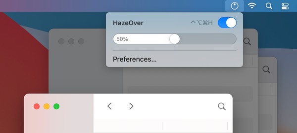 HazeOver Menu in macOS Big Sur