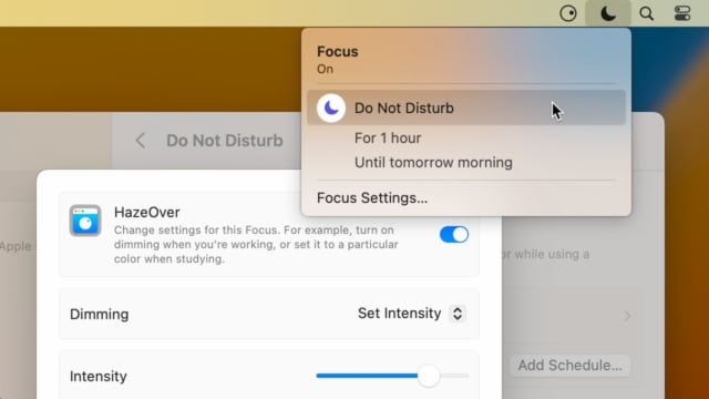 HazeOver Focus Filter in macOS Ventura