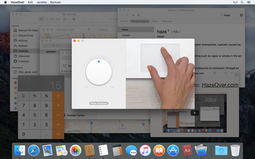 Ubah intensitas efek dengan menggulir di atas ikon menu bar